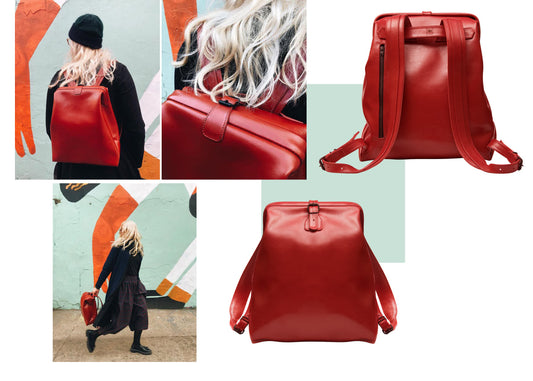 Red Leather Backpack - Medium & Large